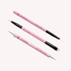 Pink Gellac Bestseller nail art tools set with a liner brush, detail brush and dotting tool.