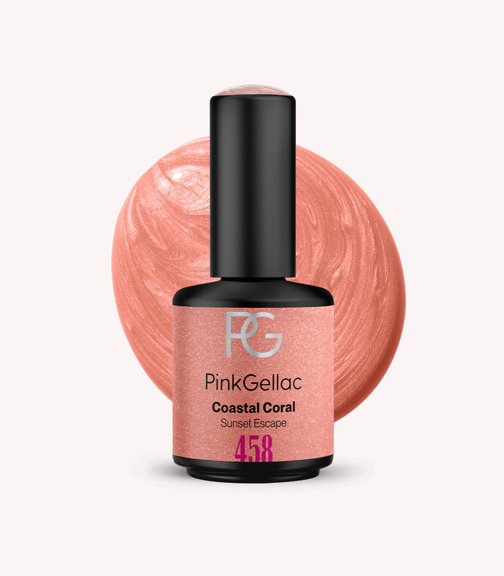 Pink Gellac 458 Coastal Coral gel nail polish bottle.