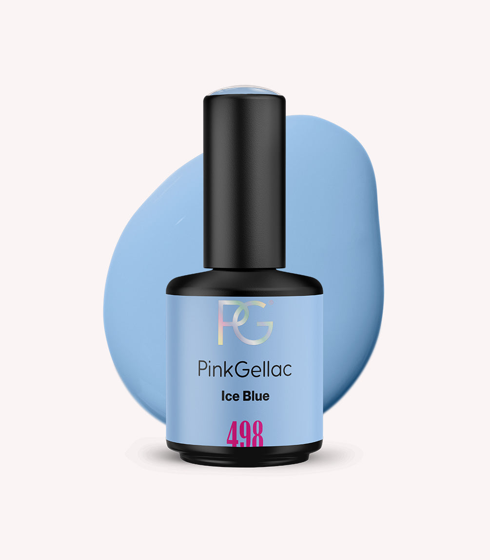 Pink Gellac 498 Ice Blue gel nail polish bottle.