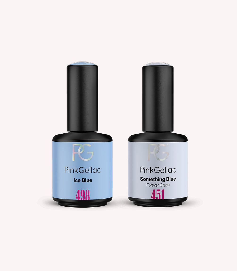 The two Pink Gellac gel polish bottles in the Ice Blue Marble set.