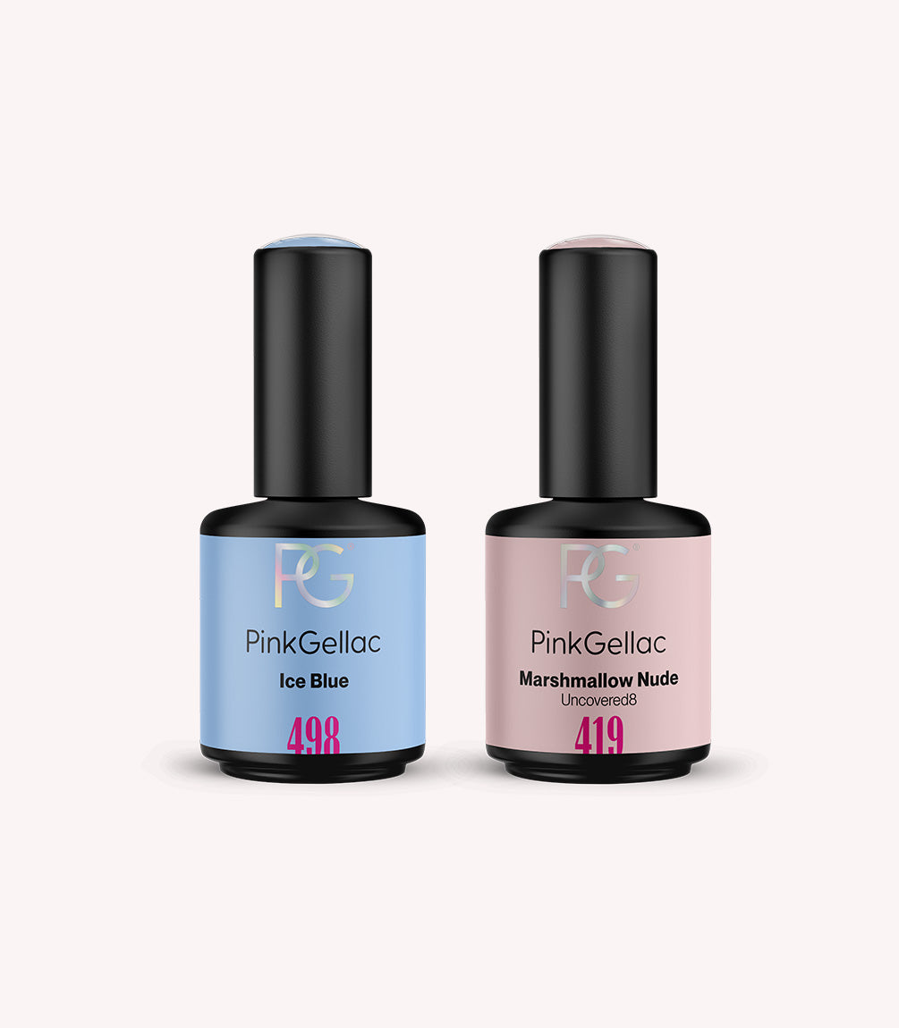 The two Pink Gellac gel polish bottles in the Ice Blue French Manicure set.