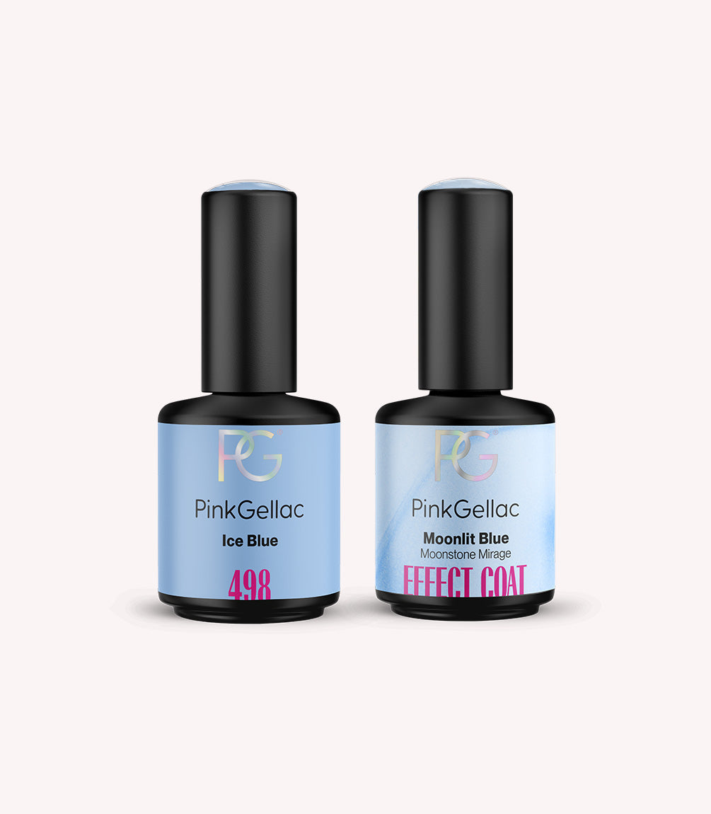 The two Pink Gellac gel polish bottles in the Ice Blue Glazed Donut Nails set.