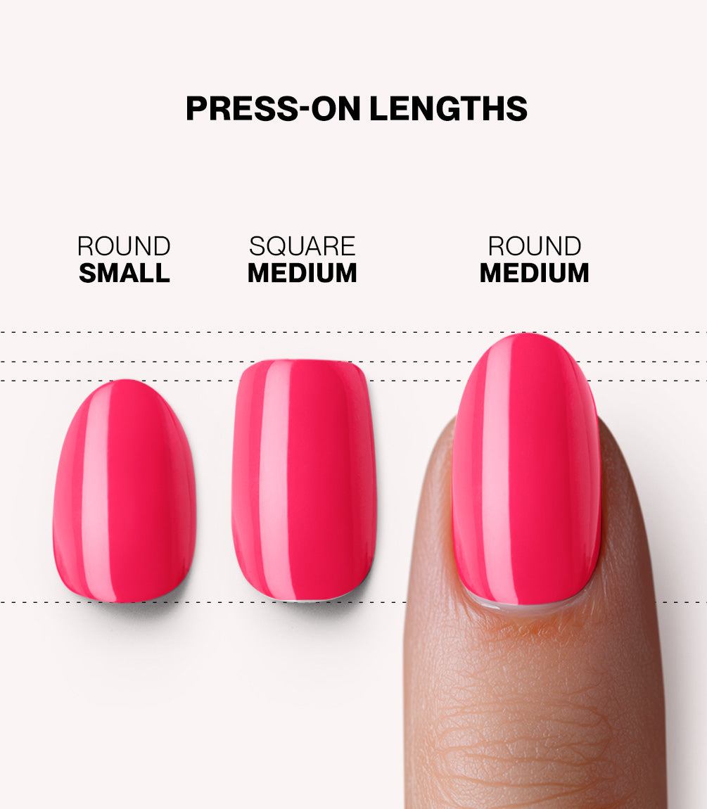 Pink Gellac 161 Ibiza Pink press-on nails length and shape guide.