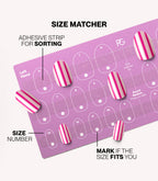Pink Gellac press-on nails size matcher chart for measuring your nail size.