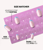 Pink Gellac press-on nails size matcher chart for measuring your nail size.