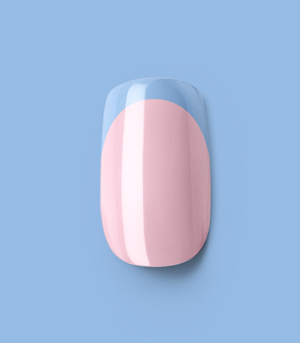 Close-up of a Pink Gellac 2010 Ice Blue French press-on nail.