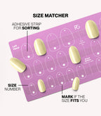 Pink Gellac press-on nails size matcher chart for measuring your nail size.
