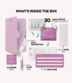 Pink Gellac 488 Melted Mint press-on nails kit contents with nails, glue, file and tools.