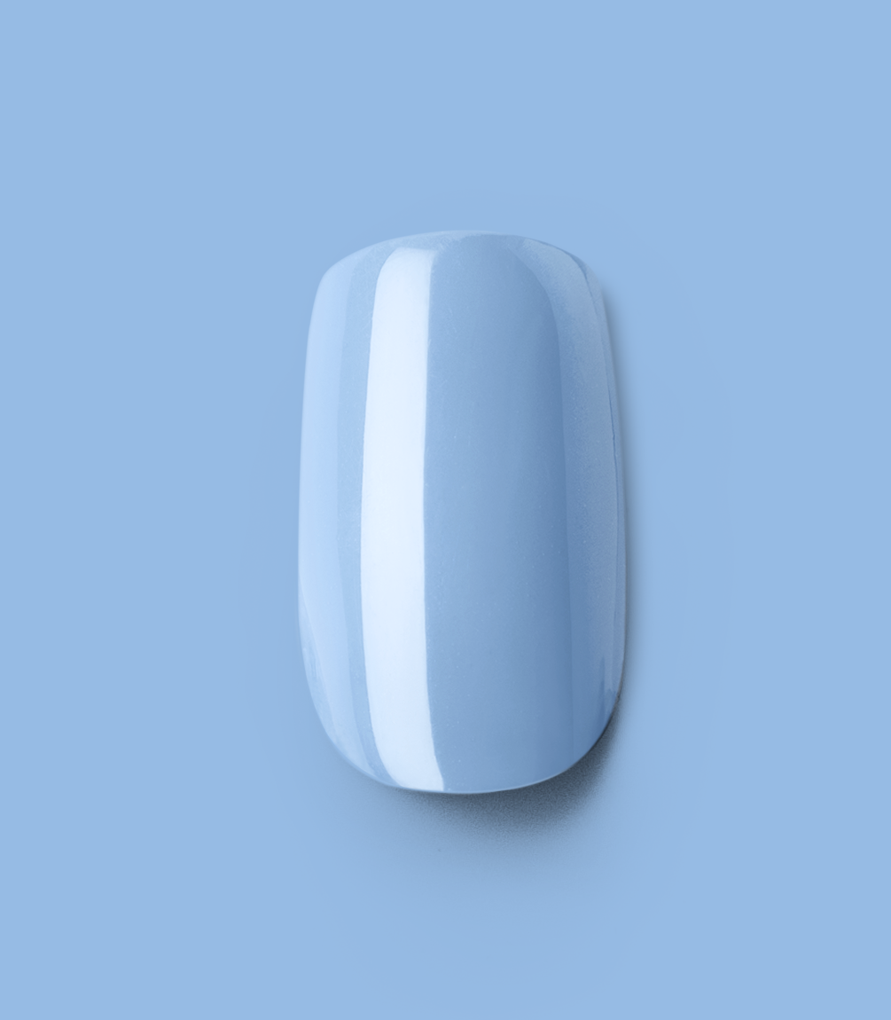 Close-up of a Pink Gellac 498 Ice Blue press-on nail.