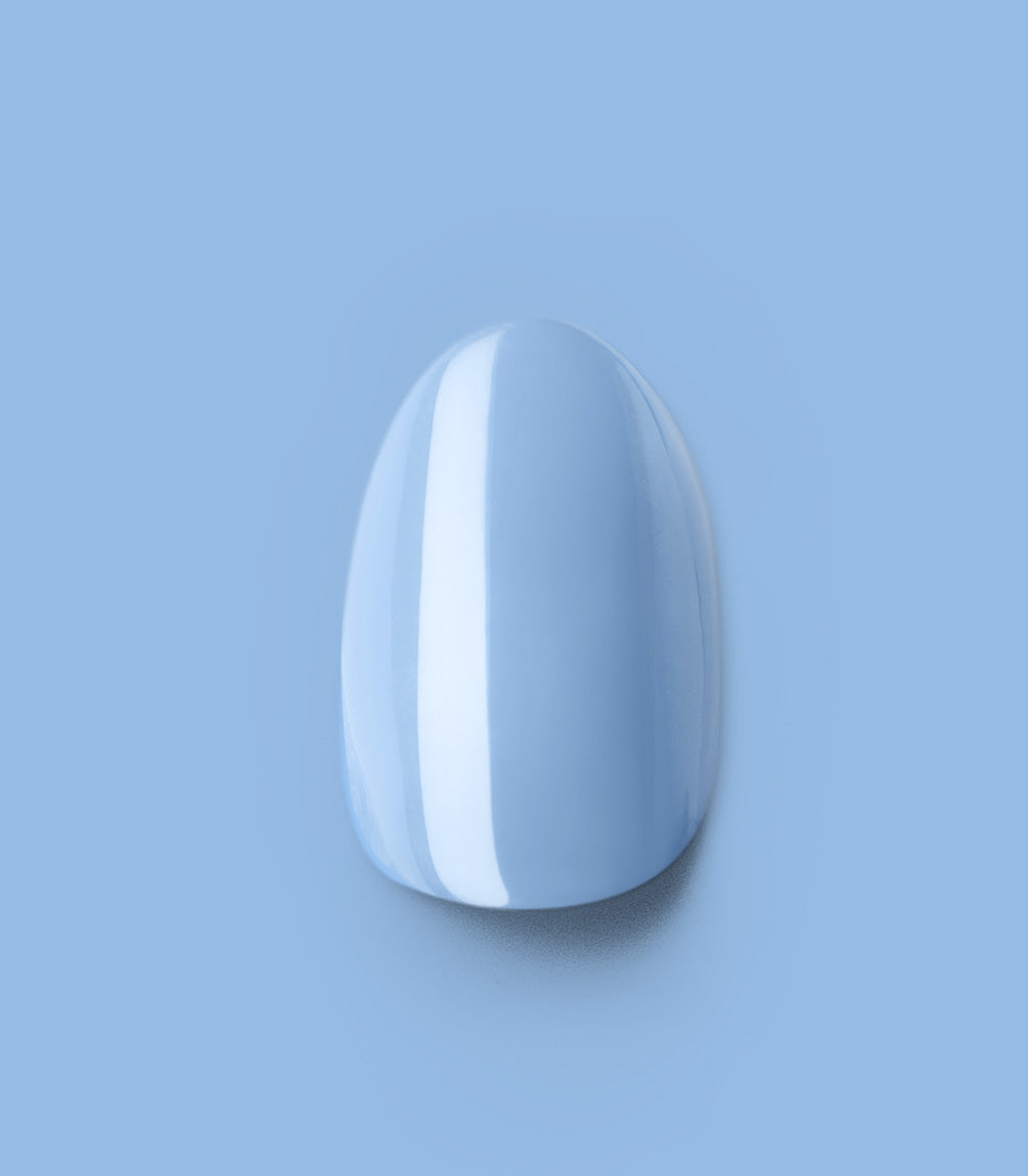 Close-up of a Pink Gellac 498 Ice Blue press-on nail.