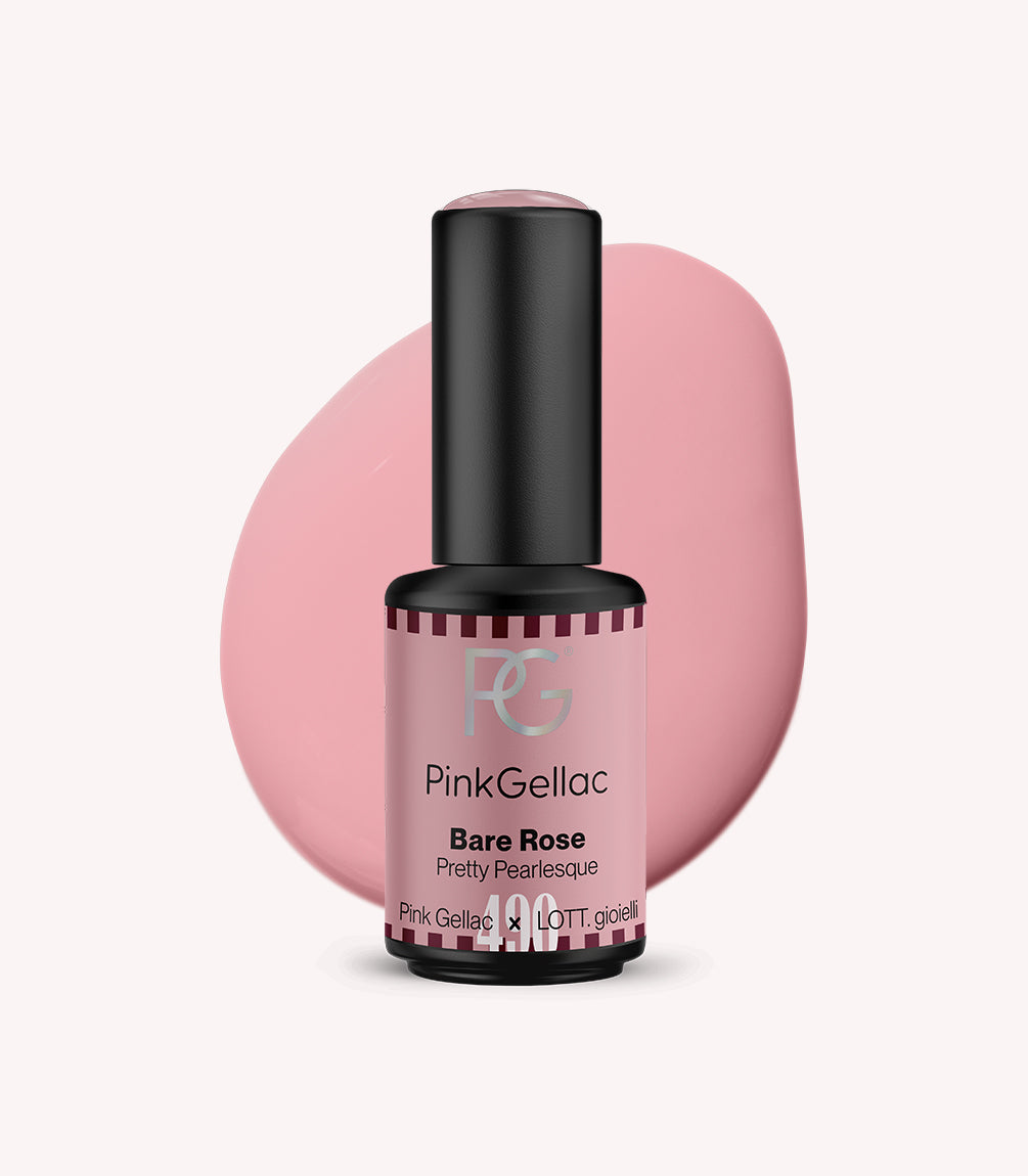 Pink Gellac Pretty Pearlesque gel polish bottle in shade 490 Bare Rose.