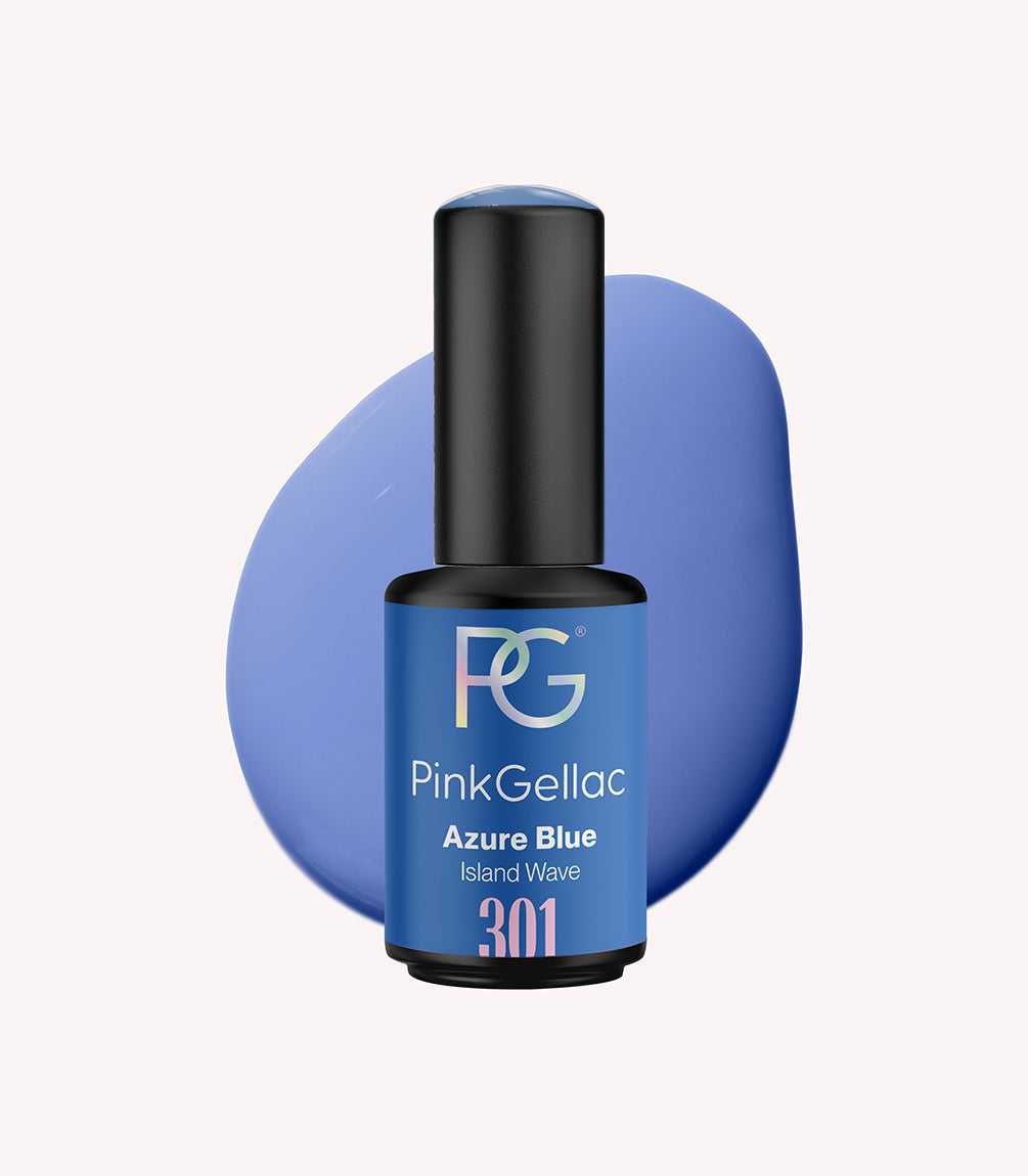 Pink Gellac 301 Azure Blue gel nail polish bottle.