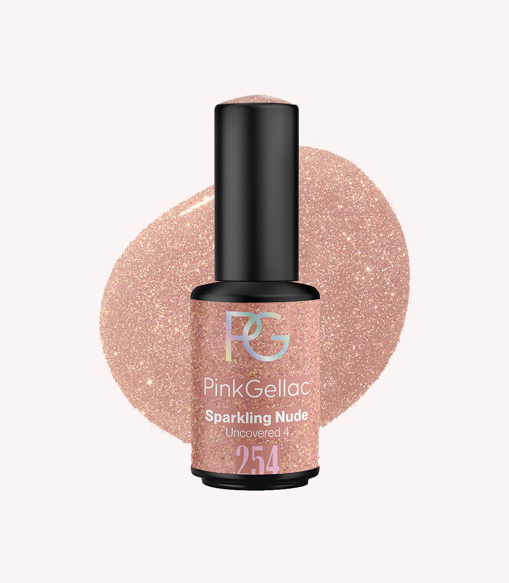 Pink Gellac 254 Sparkling Nude gel nail polish bottle.