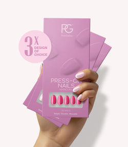 Pink Gellac set of 3 press-on nails.