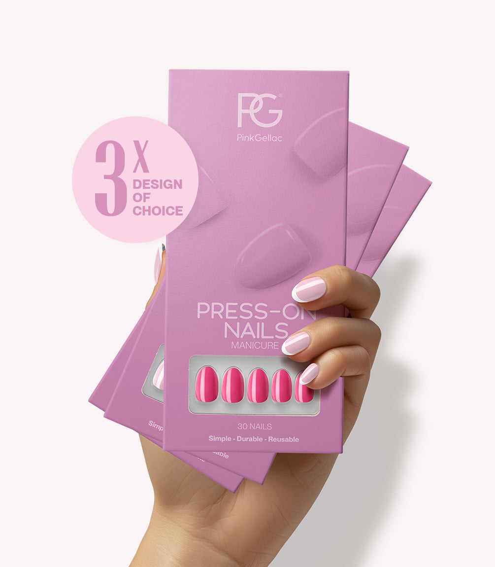 Pink Gellac set of 3 press-on nails.