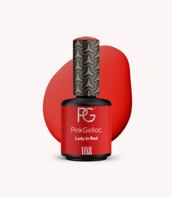 Pink Gellac 108 Lady in Red gel nail polish bottle.