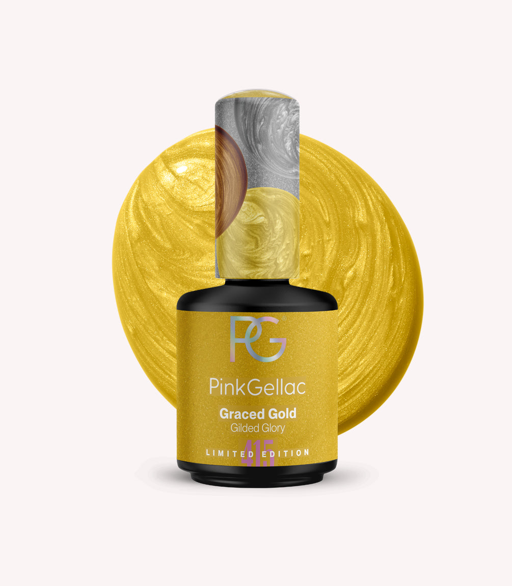 Pink Gellac 415 Graced Gold gel nail polish bottle.
