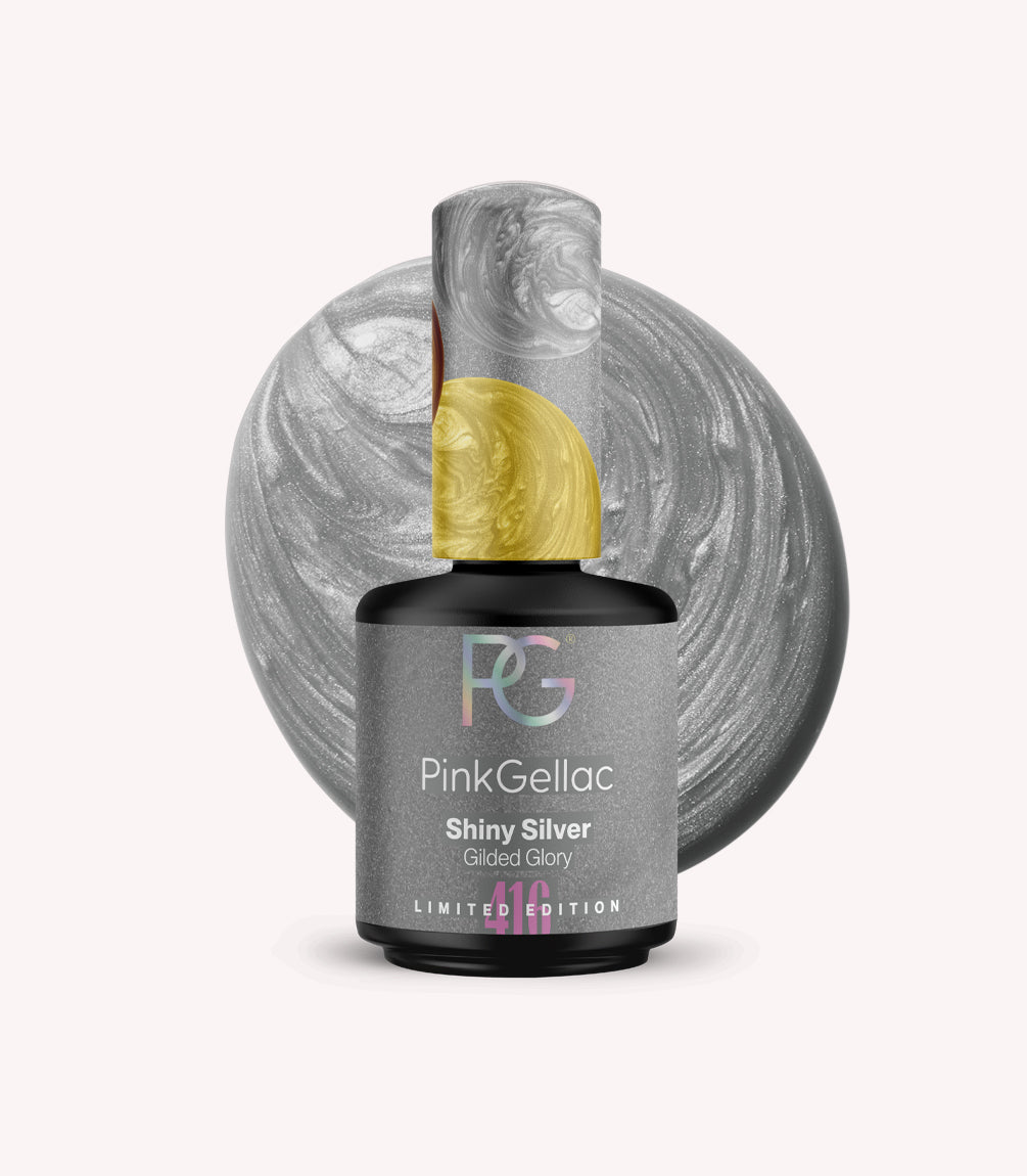 Pink Gellac 416 Shiny Silver gel nail polish bottle.