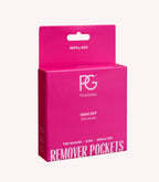 Pink packaging of Pink Gellac Remover Pockets, imprint with "Soak Off" and "100 pieces".