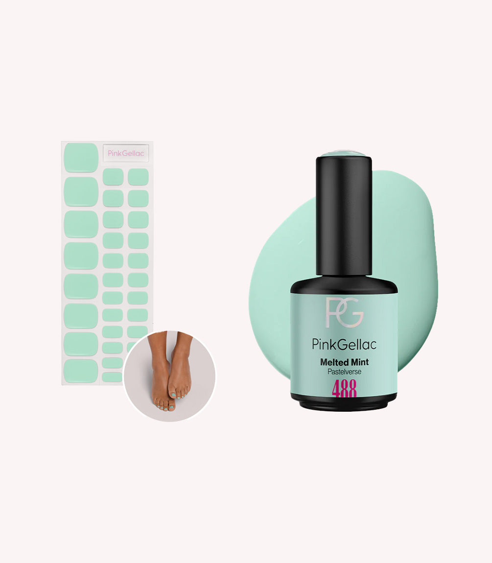 Pink Gellac Melted Mint set with gel nail polish and gel nail stickers.