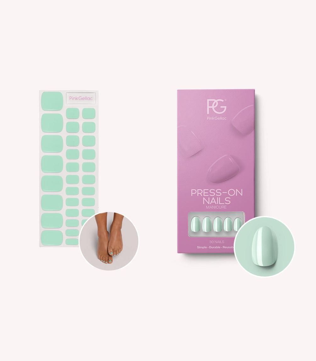 Pink Gellac Melted Mint set with gel nail polish and gel nail stickers.