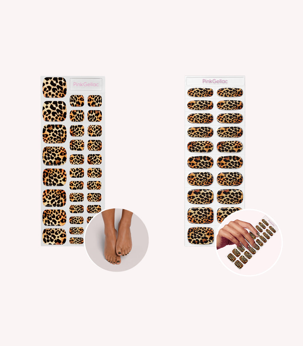 Pink Gellac 028 Lavish Leopard gel nail stickers set with manicure and pedicure sheets.