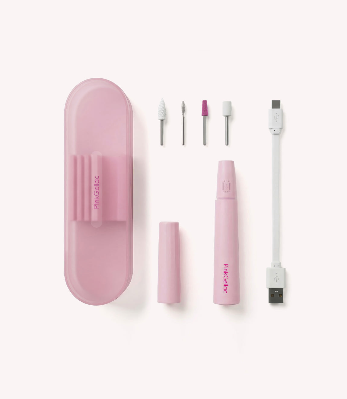Pink Gellac Electric Nail File in use on a nail.
