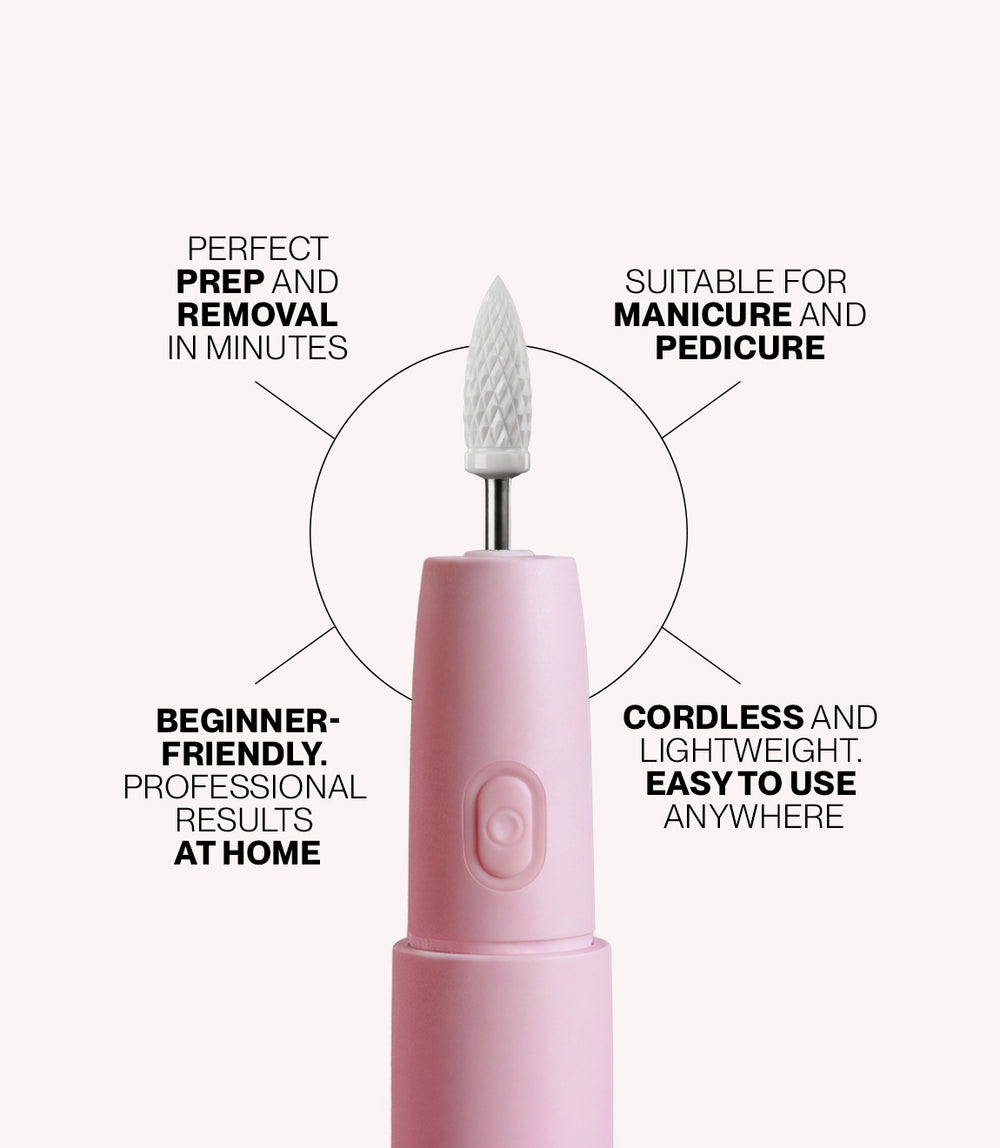 Pink Gellac Electric Nail File with its attachments.