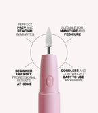 Pink Gellac Electric Nail File with its attachments.