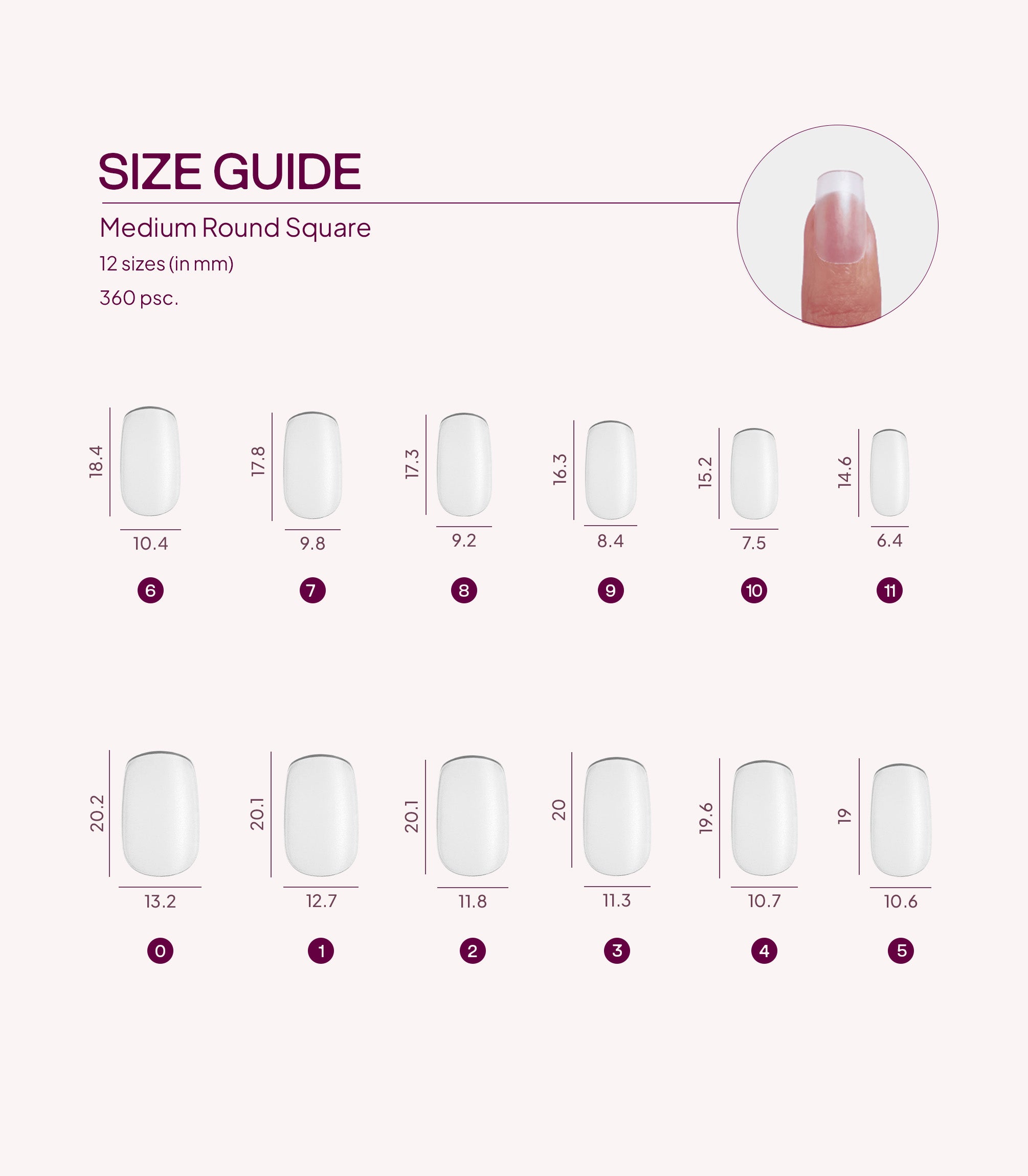 Nail Extension Tips - Medium Round Square