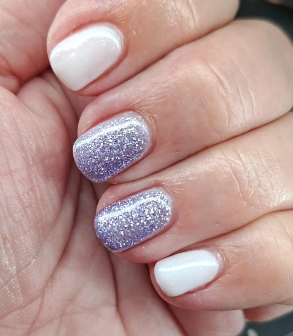 Manicured nails painted with Pink Gellac 469 Platinum Lavender gel polish.