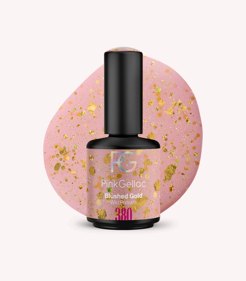 Pink Gellac 380 Blushed Gold gel nail polish bottle.