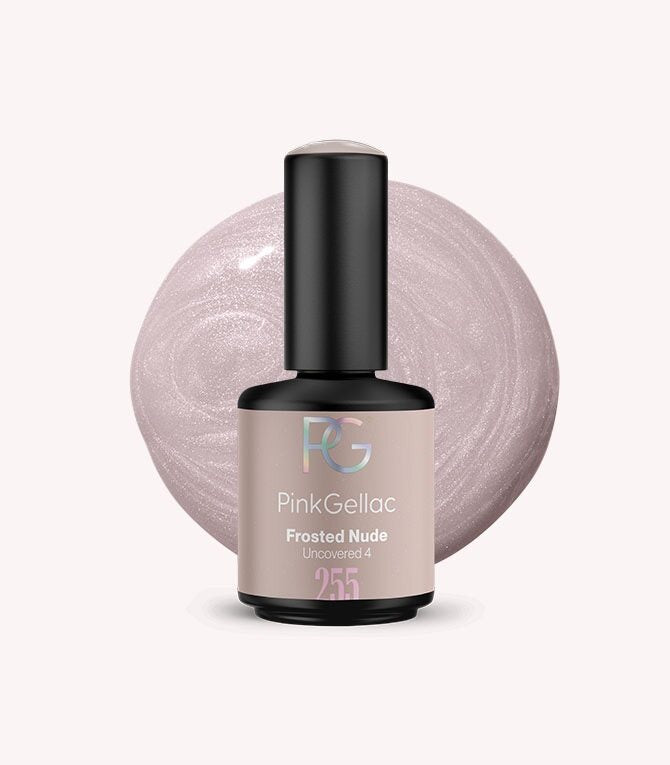 Pink Gellac 255 Frosted Nude gel nail polish bottle.