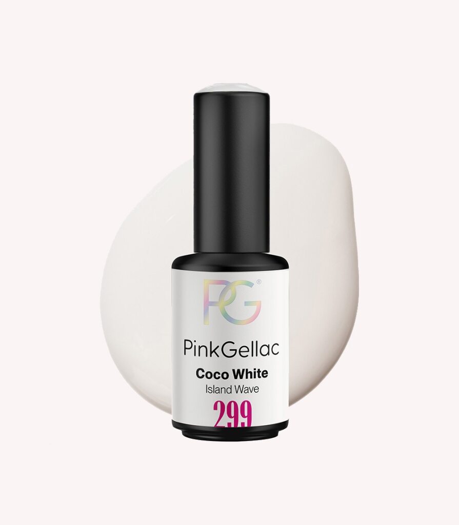 Pink Gellac 299 Coco White gel nail polish bottle.