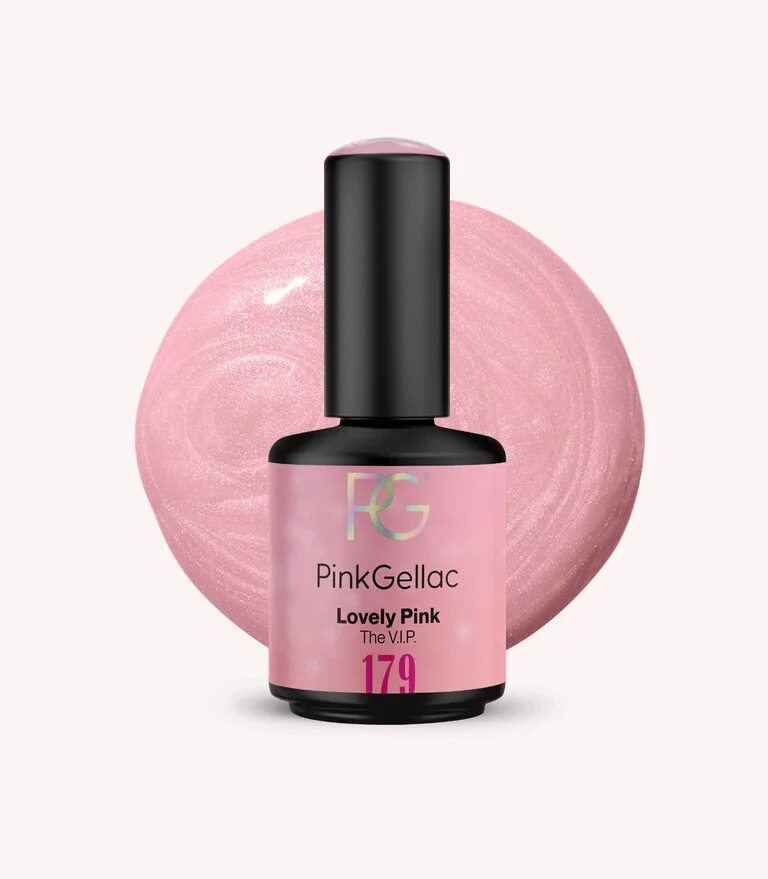 Pink Gellac 179 Lovely Pink gel nail polish bottle.