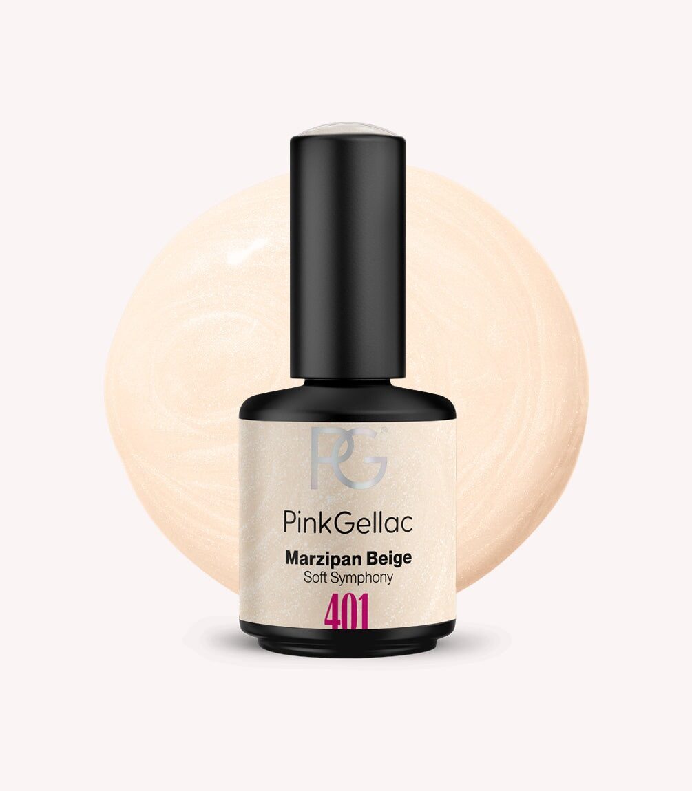 Pink Gellac 401 Marzipan Beige gel nail polish bottle.
