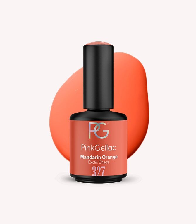 Pink Gellac 327 Mandarin Orange gel nail polish bottle.