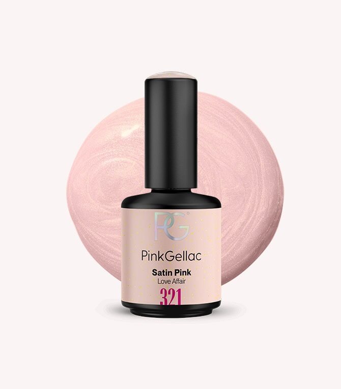 Pink Gellac 321 Satin Pink gel nail polish bottle.