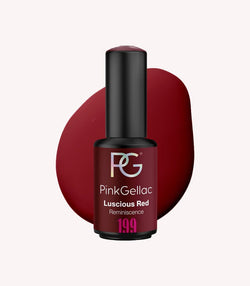 Pink Gellac 199 Luscious Red gel nail polish bottle.