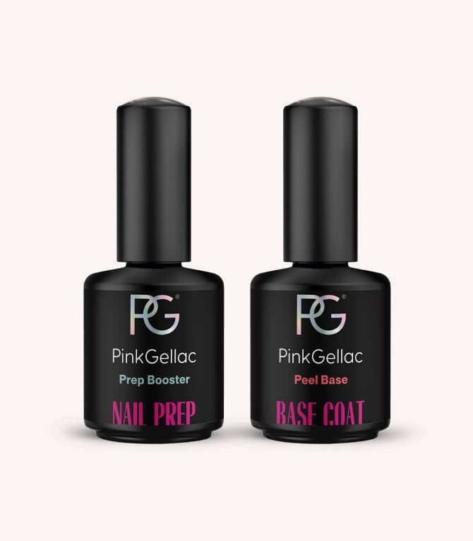 Pink Gellac Peel Base Set met twee zwarte flesjes: Prep Booster nail prep en Peel Base base coat