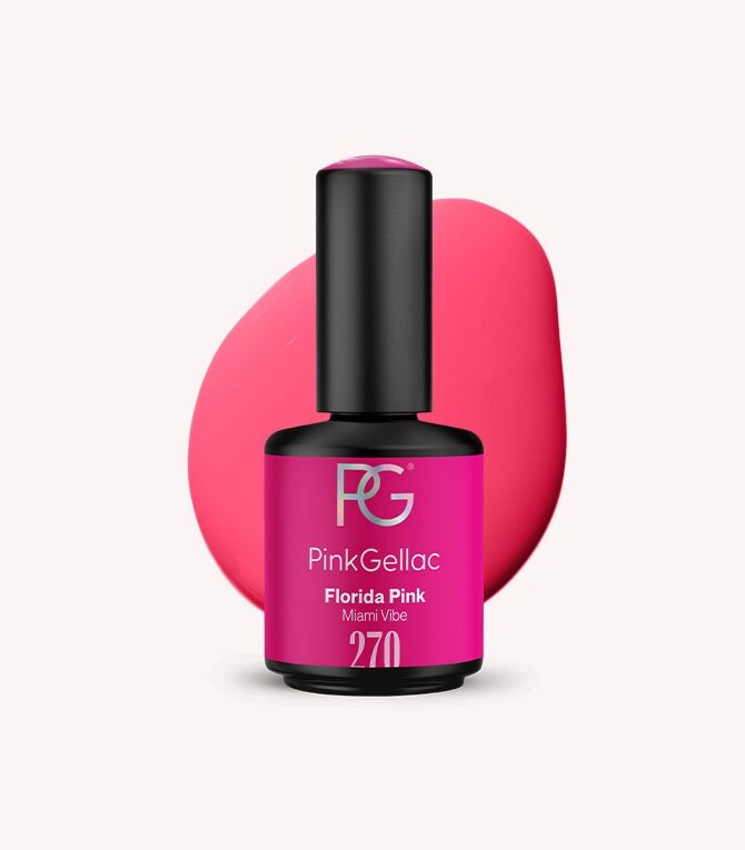 Pink Gellac 270 Florida Pink gel nail polish bottle.