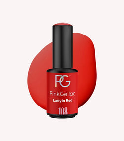 Pink Gellac 108 Lady in Red gel nail polish bottle.
