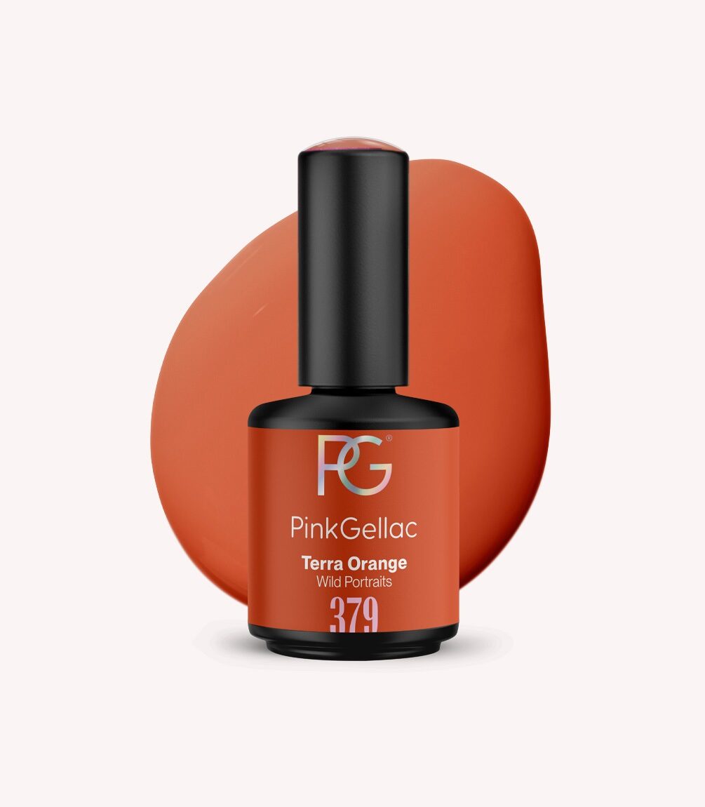 Pink Gellac 379 Terra Orange gel nail polish bottle.