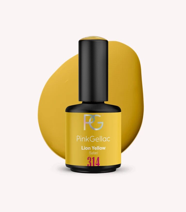 Pink Gellac 314 Lion Yellow gel nail polish bottle.