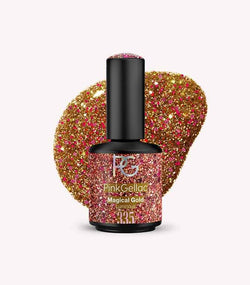Pink Gellac 335 Magical Gold gel nail polish bottle.