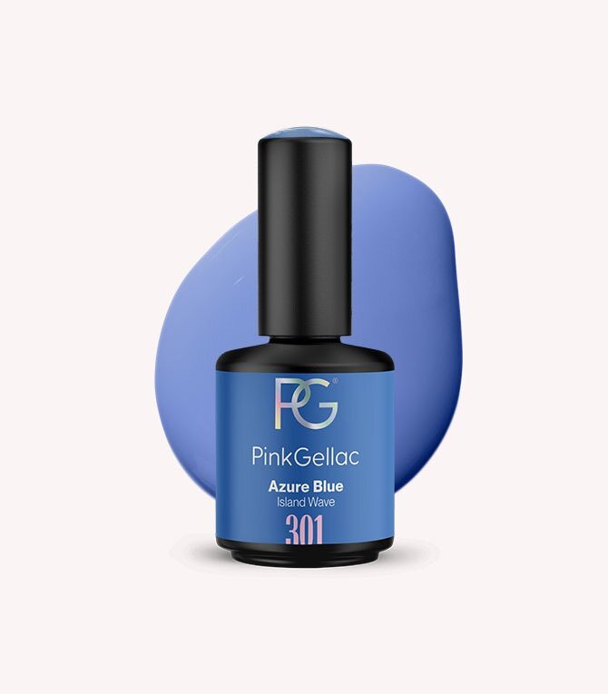 Pink Gellac 301 Azure Blue gel nail polish bottle.