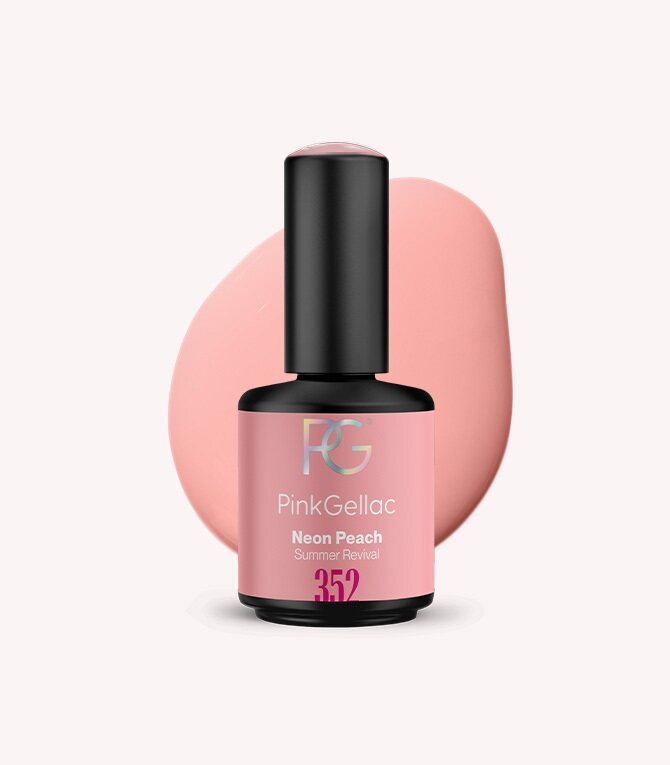 Pink Gellac 352 Neon Peach gel nail polish bottle.