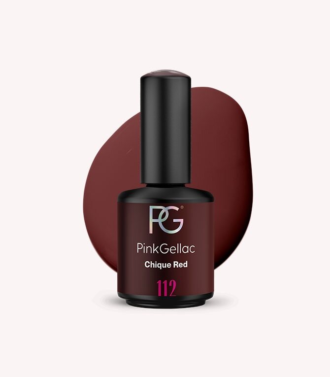 Pink Gellac 112 Chique Red gel nail polish bottle.