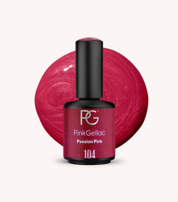 Pink Gellac 104 Passion Pink gel nail polish bottle.