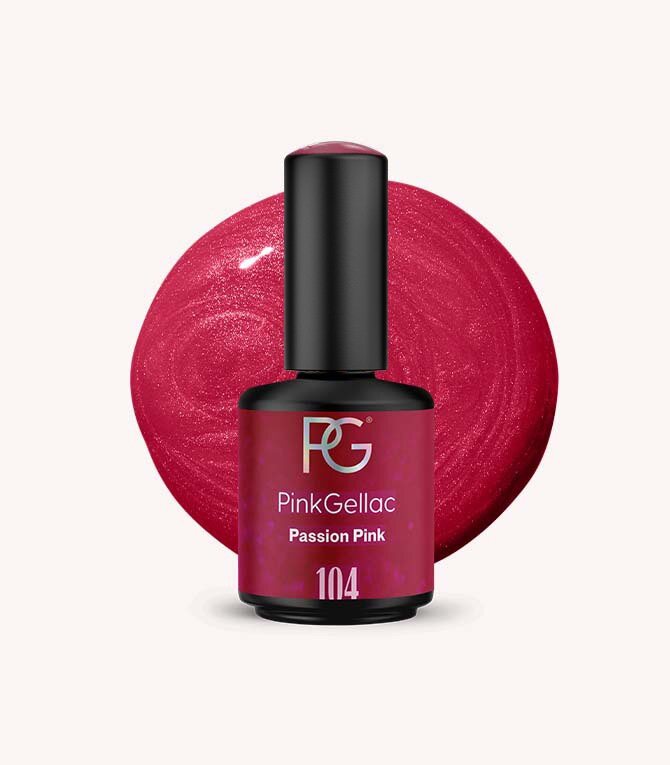 Pink Gellac 104 Passion Pink gel nail polish bottle.